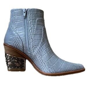 Gianni Bini Eviee Croc Embossed Ankle Boots Thunder Blue 8